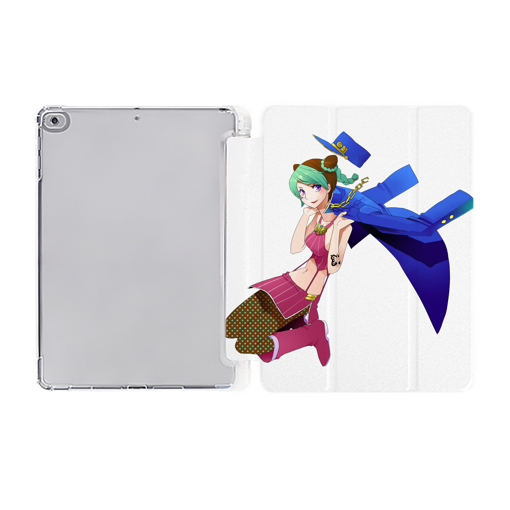 （画像用） "ジョジョの奇妙な冒険 くうじょう ジョリーン JoJo's Bizarre Adventure Jolyne Cujoh " IPad ケース ペン収納付き 三つ折りスタンド PUレザー×シリコン 対応機種9.5/10.5/10.9インチ